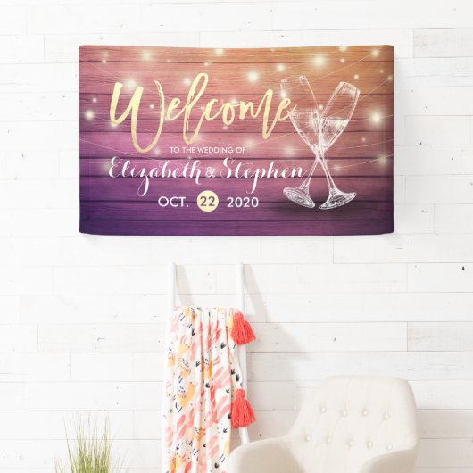 Weddenschap Welkomstbanner Champagne Glass Wood Li Spandoek (Insitu)
