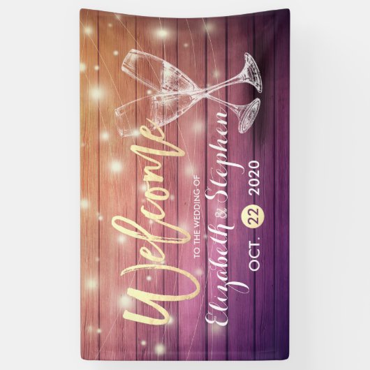 Weddenschap Welkomstbanner Champagne Glass Wood Li Spandoek (Verticaal)