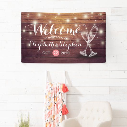 Weddenschap Welkomstbanner Champagne Glass Wood Li Spandoek (Insitu)