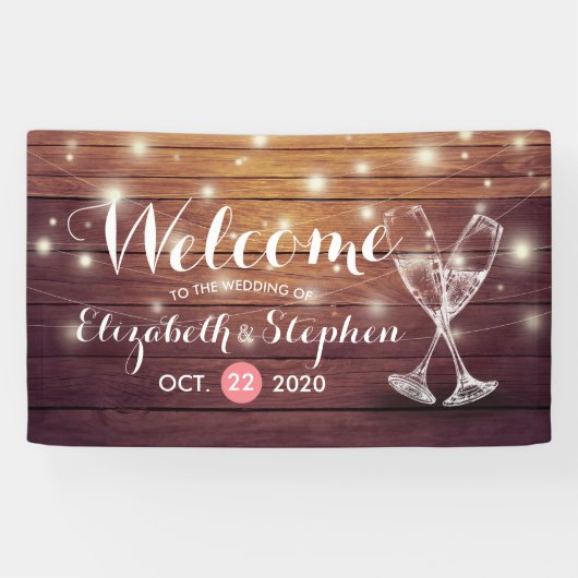 Weddenschap Welkomstbanner Champagne Glass Wood Li Spandoek (Horizontaal)