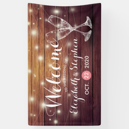 Weddenschap Welkomstbanner Champagne Glass Wood Li Spandoek (Verticaal)