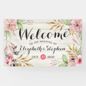 Weddenschap WelkomstWaterverf Roze Blok Rustisch H Spandoek (Horizontaal)