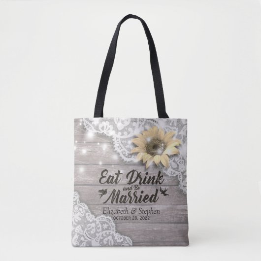 Weddenschap Welkomstwoord Zonnebloem Rustic Wood L Tote Bag (Voorkant)