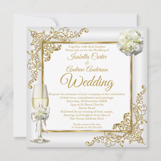 Weddenschap White Champagne Gold Pearl Foto Kaart (Voorkant)