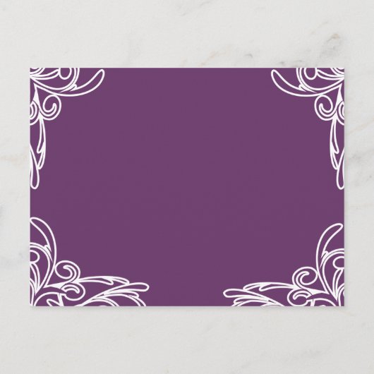 Weddenschap White Corners Swirl op Plum Uitnodiging Briefkaart (Achterkant)