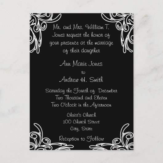 Weddenschap White Corners Swirls Uitnodiging Briefkaart (Voorkant)