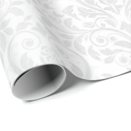 Weddenschap White Damask Stylized Heart & Roos Wra Cadeaupapier