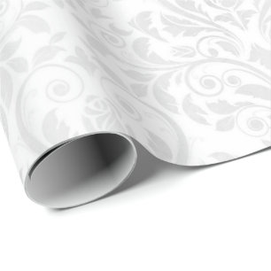 Weddenschap White Damask Stylized Heart & Roos Wra Cadeaupapier