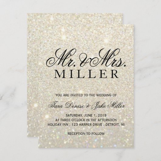 Weddenschap - White Gold Glitter Fab Kaart (Voorkant / Achterkant)