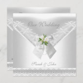 Weddenschap White Invitation White Bow Floral lace Kaart (Voorkant / Achterkant)