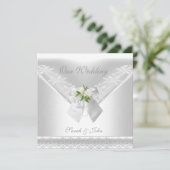 Weddenschap White Invitation White Bow Floral lace Kaart (Staand voorkant)