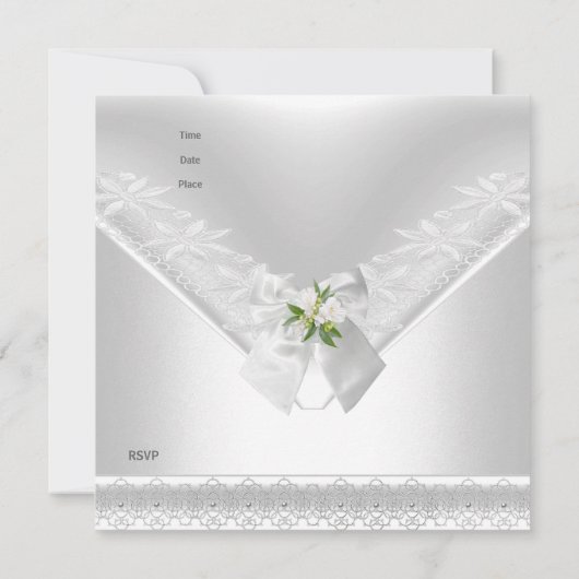 Weddenschap White Invitation White Bow Floral lace Kaart (Achterkant)