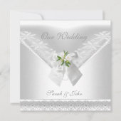 Weddenschap White Invitation White Bow Floral lace Kaart (Voorkant)