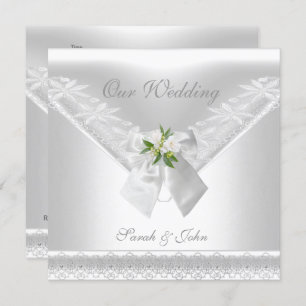 Weddenschap White Invitation White Bow Floral lace Kaart
