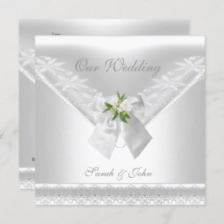 Weddenschap White Invitation White Bow Floral lace Kaart