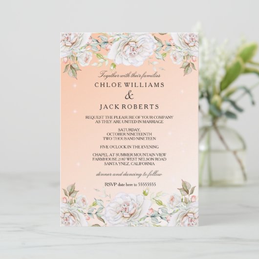 Weddenschap White Pink Coral Rose Bouquet Kaart (Staand voorkant)