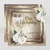 Weddenschap White Rose Champagne Gold Bronze Kaart (Voorkant / Achterkant)