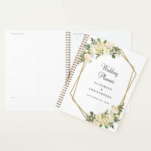 Weddenschap White Rozen Waterverf Gold Lijst Planner (Display)