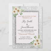 Weddenschap-White Silver Floral Uitnodiging (Voorkant)