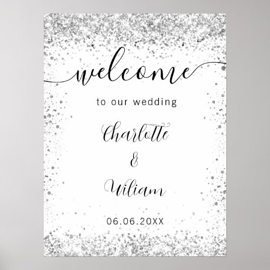 Weddenschap white Silver Namen script welkomstwoor Poster (Voorkant)
