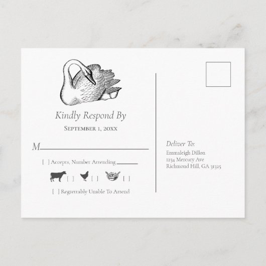 Weddenschap White Swan Navy Blue RSVP Uitnodiging Briefkaart (Achterkant)