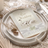 Weddenschap White Swans Cream Pearl Lace Damask Kaart