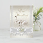 Weddenschap White Swans Cream Pearl Lace Damask Kaart (Staand voorkant)
