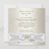 Weddenschap White Swans Cream Pearl Lace Damask SQ Kaart (Achterkant)