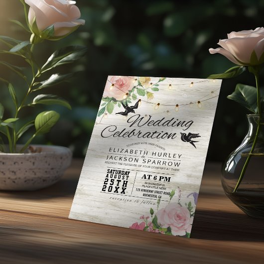 Weddenschap White Wood Floral String Light Kaart