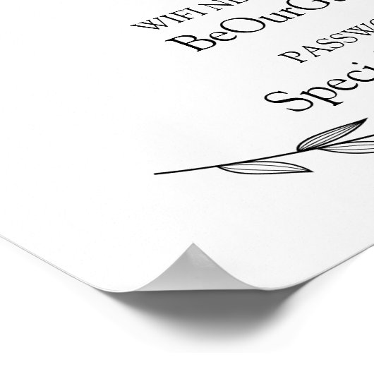 Weddenschap - Wifi Password Laurel Wedding Sign Poster (Hoek)