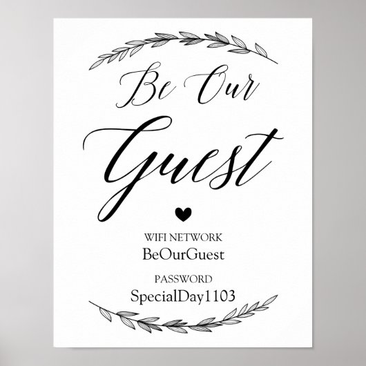 Weddenschap - Wifi Password Laurel Wedding Sign Poster (Voorkant)