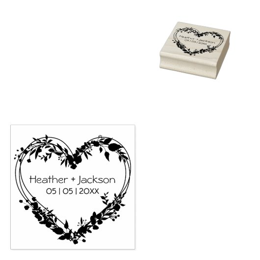 Weddenschap Wildbloemen Hartnamen en datum Rubberstempel (Gestempeld)