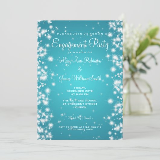 Weddenschap Winter Sparkle Turquoise Kaart (Staand voorkant)