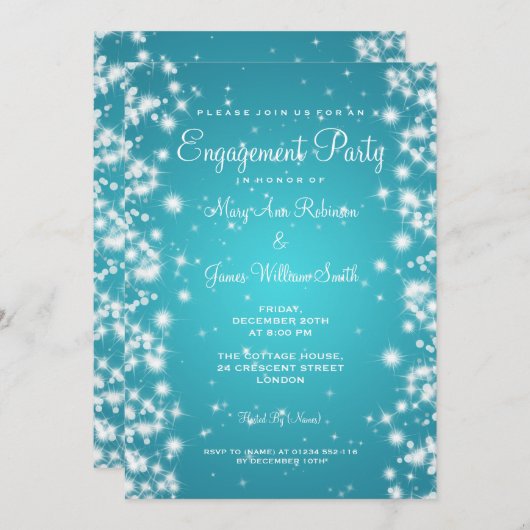 Weddenschap Winter Sparkle Turquoise Kaart (Voorkant / Achterkant)