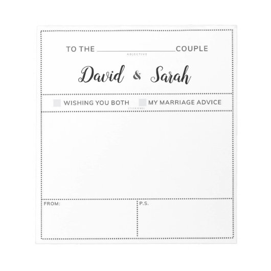 Weddenschap Wishes Advice Game Notitieblok (Voorkant)