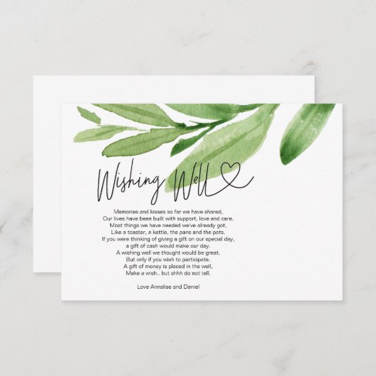 Weddenschap Wishing Well Gift Registry Eucalyptus Informatiekaartje (Voorkant / Achterkant)