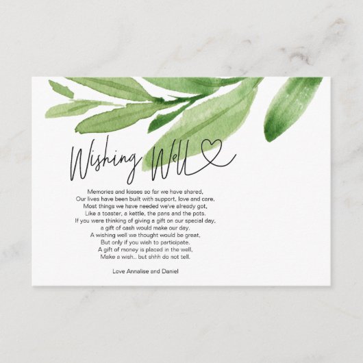 Weddenschap Wishing Well Gift Registry Eucalyptus Informatiekaartje (Voorkant)