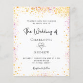 Weddenschap wit goud roze glitter budget uitnodigi (Voorkant)