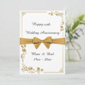 Weddenschap, wit, gouden lint, tekst terug kaart (Staand voorkant)