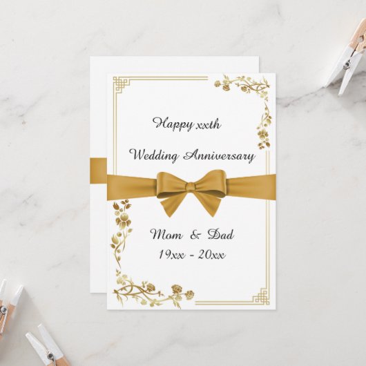 Weddenschap, wit, gouden lint, tekst terug kaart (Voorkant / Achterkant in situ)