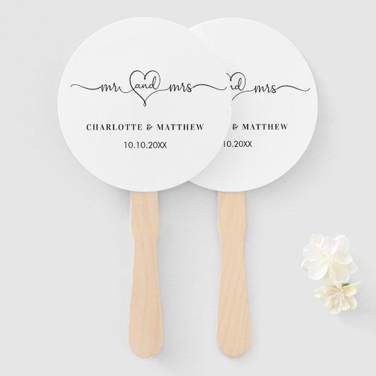 Weddenschap wit, mrs hartscript handwaaier (Voorkant en achterkant)