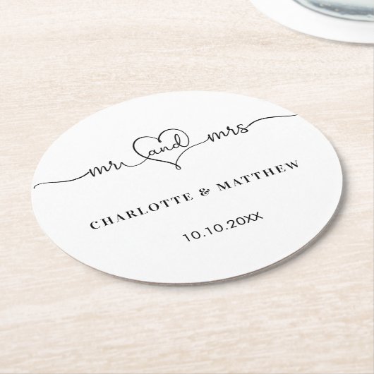 Weddenschap wit, mrs hartscript ronde kartonnen onderzetter (Gebogen)