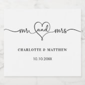 Weddenschap wit, mrs hartscript sparkling wijnetiket (Enkel label)