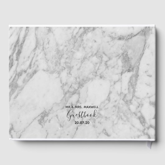 Weddenschap | Witte marmer-minimalistische afbeeld Gastenboek (Achterkant)