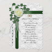 Weddenschap Witte roos, groene linten Kaart (Voorkant / Achterkant)