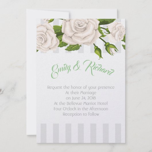 Weddenschap-witte rozen op Stripes Invitati Kaart (Voorkant)