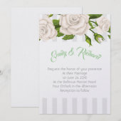 Weddenschap-witte rozen op Stripes Invitati Kaart (Voorkant / Achterkant)