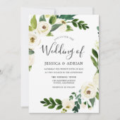 Weddenschap Wreath White Flower Green Leaf Invite Kaart (Voorkant)
