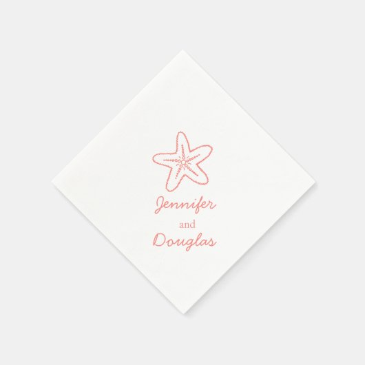 Weddenschap zee ster koraalroze witboek servet (Hoek)