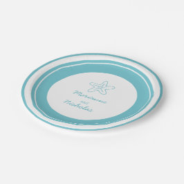 Weddenschap zeester aqua, wit aangepast papier bor papieren bordje